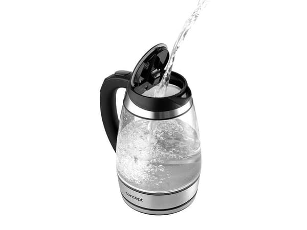 Concept RK4120, 1,7 l, 2200 W, Svart, Rustfritt stål, Gjennomsiktig, Glass, Justerbar termostat, Overopphetingsbeskyttelse