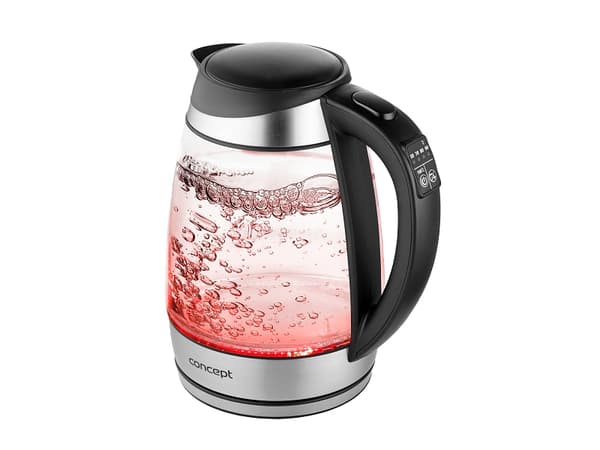 Concept RK4120, 1,7 l, 2200 W, Svart, Rustfritt stål, Gjennomsiktig, Glass, Justerbar termostat, Overopphetingsbeskyttelse