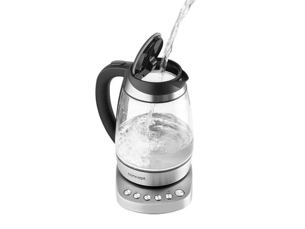 Concept RK4130, 1,7 l, 2200 W, Svart, Rostfritt stål, Transparent, Glas, Justerbar termostat, Överhettningsskydd