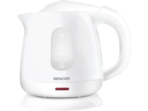 Sencor SWK 1010WH, 1 l, 1100 W, Hvit, Plast, Rustfritt stål, Justerbar termostat, Vannivåindikator