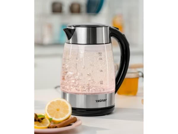 Zelmer ZCK8026, 1,7 l, 2200 W, Sort, Gjennomsiktig, Glass, Rustfritt stål, Justerbar termostat, Vannivåindikator
