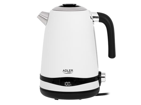 Adler AD 1295w, 1,7 l, 2200 W, Sort, Hvit, Rustfritt stål, Justerbar termostat, Vannivåindikator