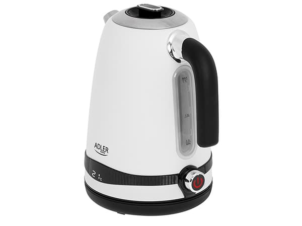 Adler AD 1295w, 1,7 l, 2200 W, Sort, Hvit, Rustfritt stål, Justerbar termostat, Vannivåindikator