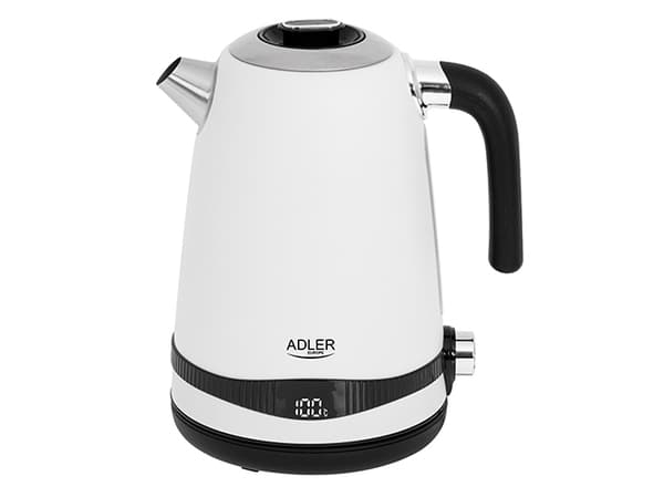 Adler AD 1295w, 1,7 l, 2200 W, Sort, Hvit, Rustfritt stål, Justerbar termostat, Vannivåindikator