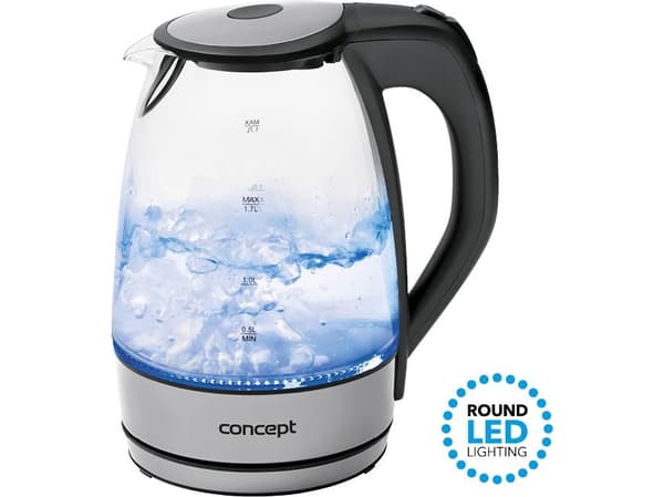 Concept RK-4030, 1,7 l, 2200, 1850, Rustfritt stål, Glass, Metall, Vannivåindikator