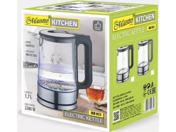 Maestro MR-053 1.7l, 2200W black-grey glass electric kettle