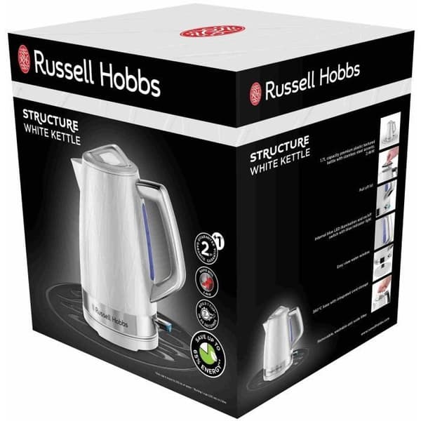 Russell Hobbs 28080-70 Structure 1,7L vattenkokare, snabbkokning, mindre energianvändning, 360° flervägsbas - vit