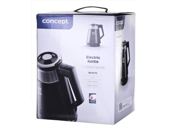 Concept RK4170, 1,7 L, 1700 W, Musta, Lasi, Muovi, Säädettävä termostaatti, Johdoton