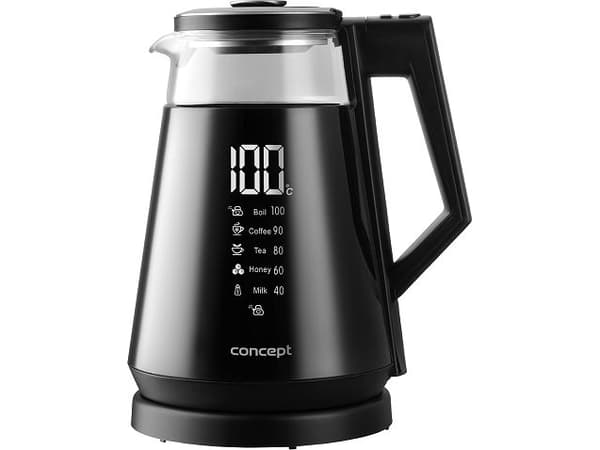 Concept RK4170, 1,7 L, 1700 W, Musta, Lasi, Muovi, Säädettävä termostaatti, Johdoton