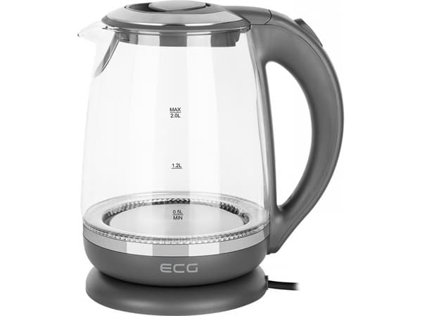 ECG RK 2020, 2 l, 2200 W, Grå, Gjennomsiktig, Glass, Plast, Justerbar termostat, Overopphetingsbeskyttelse