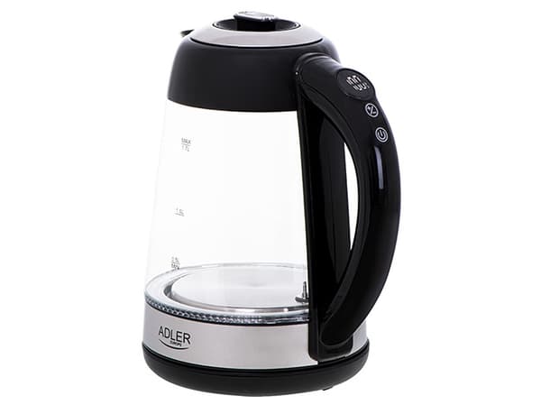 Adler AD 1285, 1,7 l, 2200 W, Svart, Stål, Transparent, Glas, Stål, Justerbar termostat, Vattennivå indikator