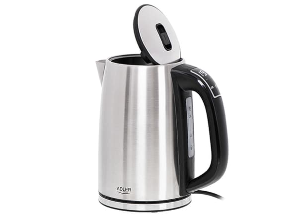 Adler AD 1340, 1,7 L, 2200 W, Musta, Hopea, Terästä, Säädettävä termostaatti, Veden tason ilmaisin