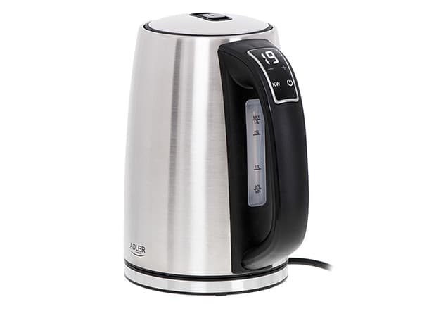 Adler AD 1340, 1,7 L, 2200 W, Musta, Hopea, Terästä, Säädettävä termostaatti, Veden tason ilmaisin