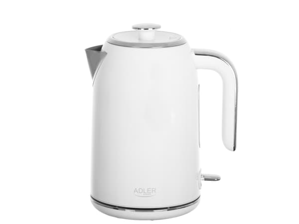 Adler AD 1341, 1,7 l, 2200 W, Hvit, Rustfritt stål, Justerbar termostat, Vannivåindikator