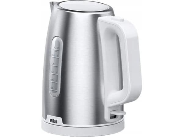 Braun WK 1500, 1,7 L, 2200 W, Ruostumaton teräs, Valkoinen, Veden tason ilmaisin, Ylikuumenemissuoja