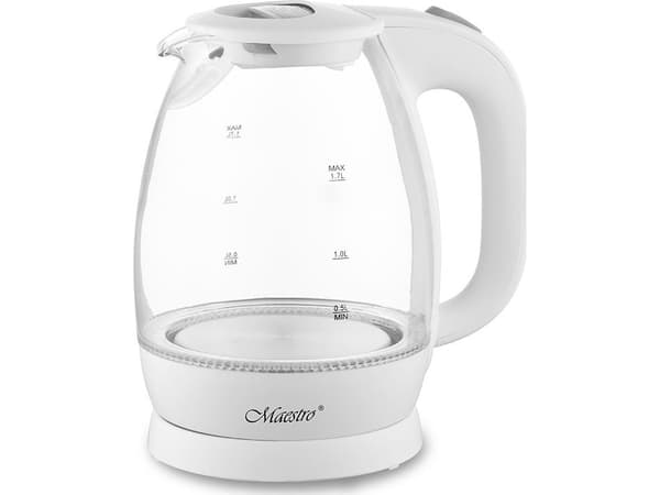 Feel-Maestro MR-063-WHITE, 1,7 l, 2200 W, Vit, Glas, Vattennivå indikator, Överhettningsskydd