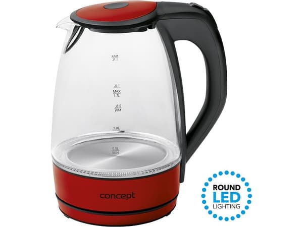 Concept RK-4030RE, 1,7 l, 2200, 1850, Rød, Glass, Metall, Vannivåindikator