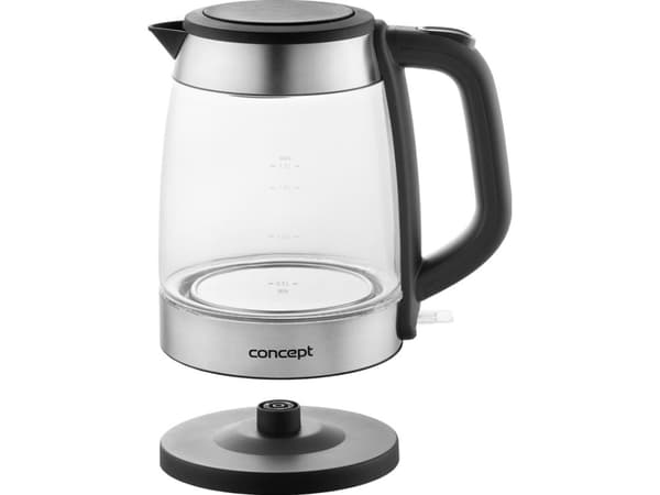 Concept RK4150, 1,7 l, 2200 W, Sort, Rustfritt stål, Glass, Rustfritt stål, Vannivåindikator, Trådløs
