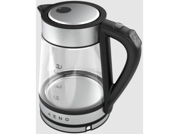 AENO EK1S, 1,7 L, 2200 W, Musta, Hopea, Läpinäkyvä, Säädettävä termostaatti, Veden tason ilmaisin, Johdoton