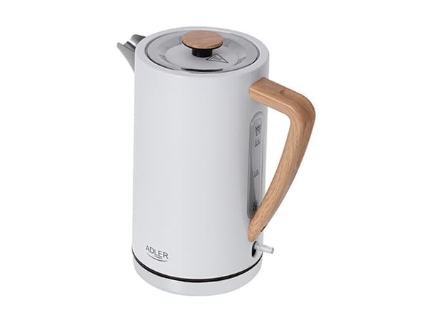 Adler AD 1347W, 1,5 l, 2200 W, Vit, Trä, Rostfritt stål, Vattennivå indikator