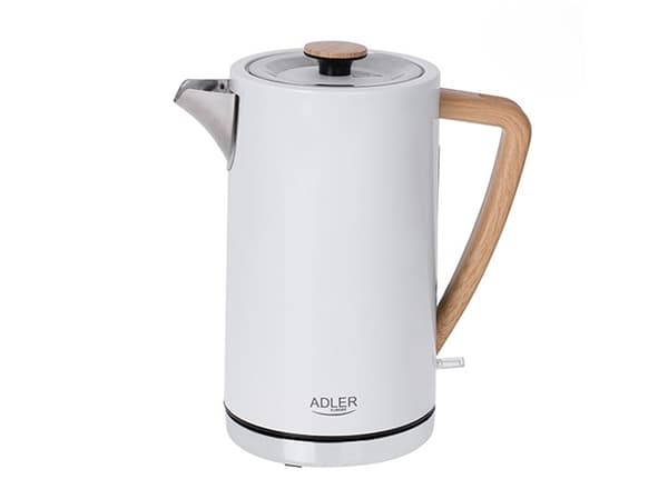 Adler AD 1347W, 1,5 l, 2200 W, Vit, Trä, Rostfritt stål, Vattennivå indikator