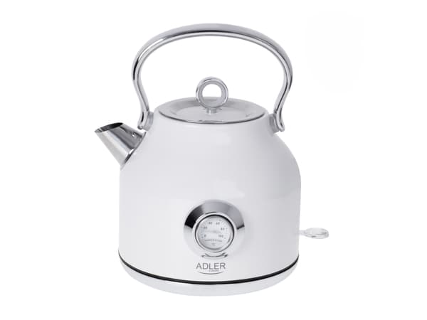 Adler vedenkeitin lämpömittarilla AD 1346w Sähköinen, 2200 W, 1,7 l, ruostumatonta terästä, 360° kääntyvä jalusta, valkoinen (AD 1346 WHITE)