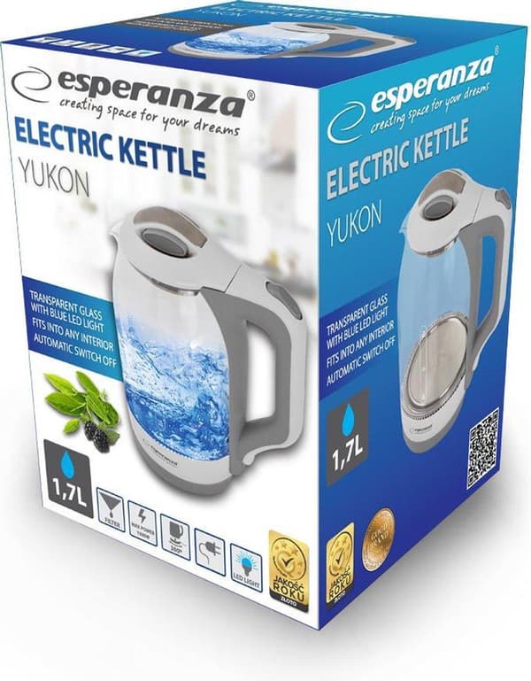 Esperanza EKK025W Vattenkokare 1,7 L Vit, Flerfärgad 1500 W
