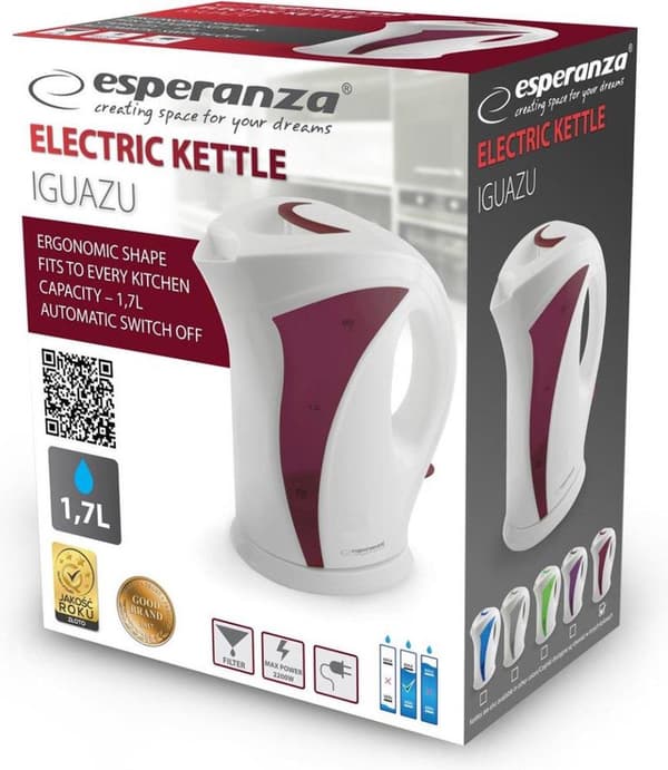 Esperanza EKK018R Kedel 1,7 L, Hvid / Rød