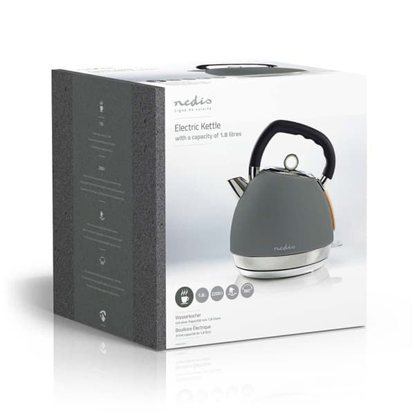 Nedis Elkedel | 1.8 l | Soft-Touch | Grå | Drejelig 360 grader | Skjult varmeelement | Strix®-controller | Beskyttelse mod kogetørring