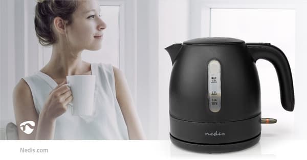 Nedis Vannkoker | 1.0 l | Plast | Sort | Roterbar 360 grader | Skjult varmeelement | Strix® kontroll | Koketørr beskyttelse