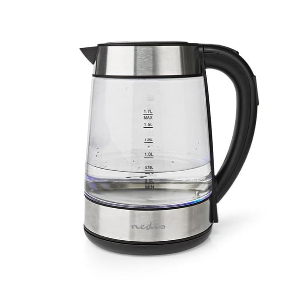 Nedis Elkedel | 1.7 l | Glas | Gennemsigtig | 60,70,80,90,100 °C | Temperaturindikator | Drejelig 360 grader | Skjult varmeelement | Strix®-controller