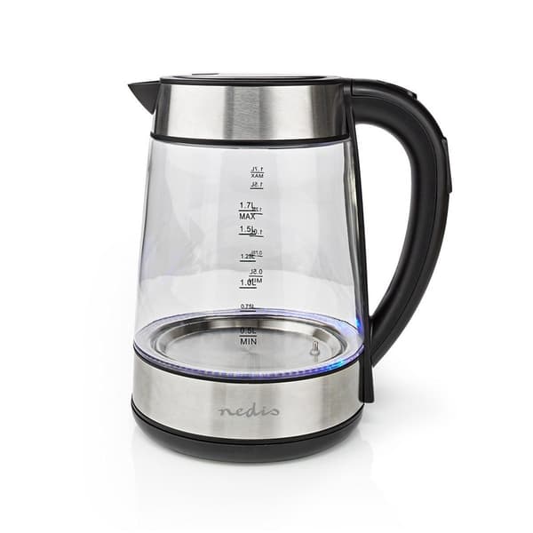 Nedis Elkedel | 1.7 l | Glas | Gennemsigtig | 60,70,80,90,100 °C | Temperaturindikator | Drejelig 360 grader | Skjult varmeelement | Strix®-controller
