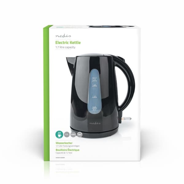 Nedis Vannkoker | 1.7 l | Plast | Sort | Roterbar 360 grader | Skjult varmeelement | Strix® kontroll | Koketørr beskyttelse