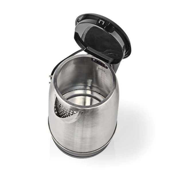 Nedis Vannkoker | 1.7 l | Rustfritt Stål | Aluminium / Sort | Roterbar 360 grader | Skjult varmeelement | Strix® kontroll | Koketørr beskyttelse