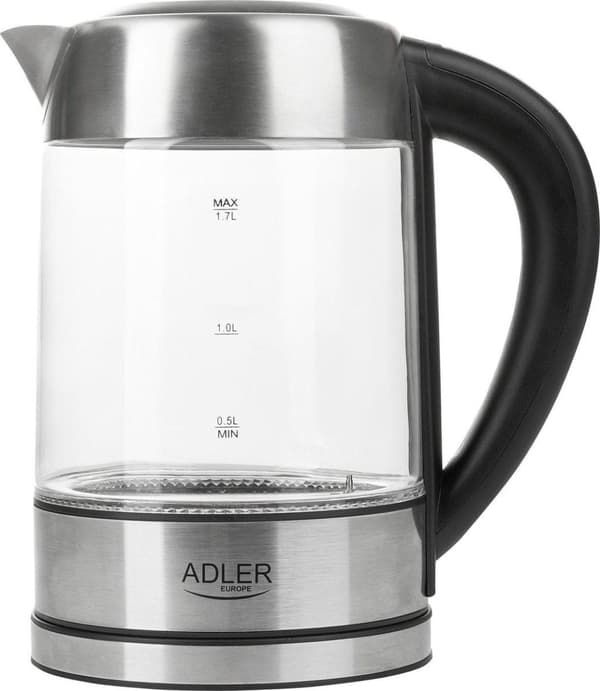 Adler AD 1247 UUSI vedenkeitin 1,7 L hasselpähkinä, ruostumaton teräs, läpinäkyvä 2200 W