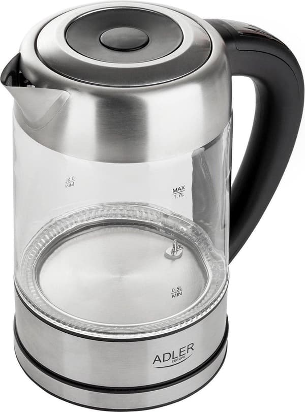 Adler AD 1247 UUSI vedenkeitin 1,7 L hasselpähkinä, ruostumaton teräs, läpinäkyvä 2200 W