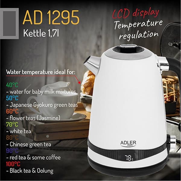 Adler AD 1295w Elkedel 1,7 l Hvid