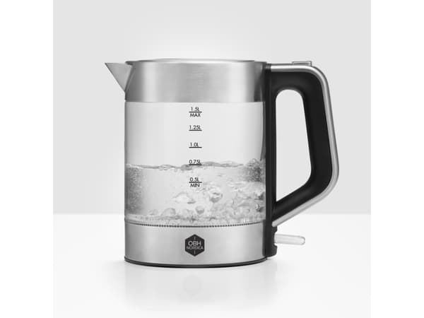 OBH Nordica Venice Glass, 1,5 l, 2200 W, Rustfritt stål, Gjennomsiktig, Vannivåindikator, Trådløs, Filtrering