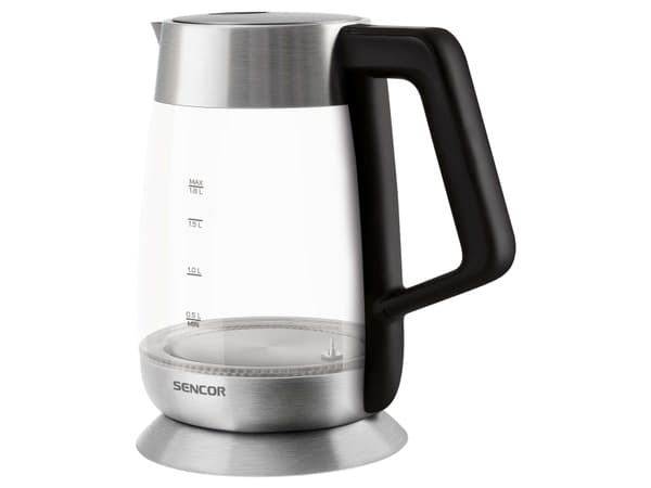Sencor SWK 1890SS, 1,8 l, 2200 W, Svart, Rostfritt stål, Transparent, Glas, Metall, Plast, Justerbar termostat, Vattennivå indikator