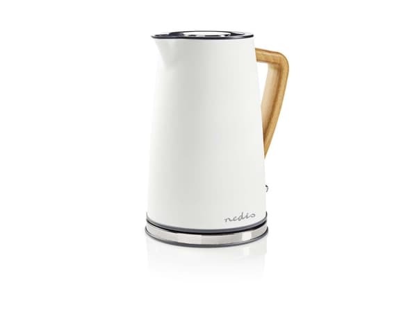 Nedis KAWK510EWT, 1,7 l, 2200 W, Hvit, Rustfritt stål, Vannivåindikator, Trådløs