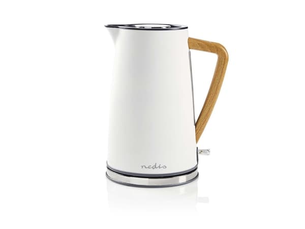 Nedis KAWK510EWT, 1,7 l, 2200 W, Hvit, Rustfritt stål, Vannivåindikator, Trådløs