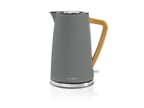 Nedis KAWK510EGY, 1,7 l, 2200 W, Grå, Rostfritt stål, Vattennivå indikator, Sladdlös