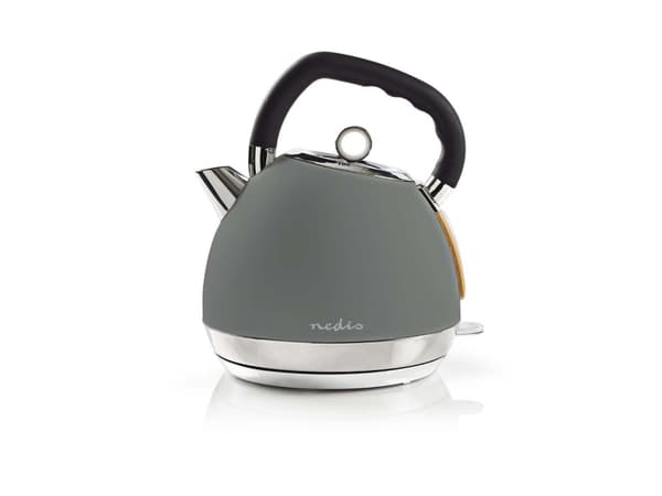 Nedis KAWK520EGY, 1,8 L, 2200 W, Harmaa, Ruostumaton teräs, Veden tason ilmaisin, Johdoton