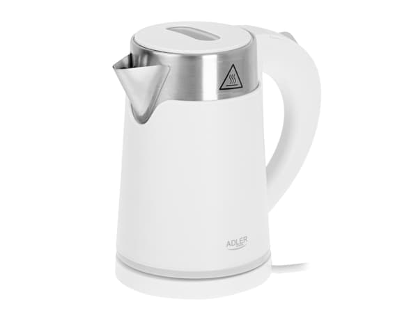 Adler AD 1372W, 0,6 l, 800 W, Metallisk, Vit, Polypropylen (PP), Rostfritt stål, Vattennivå indikator, Sladdlös