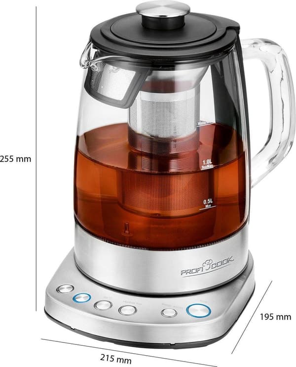 ProfiCook WKS 1167G - 2-i-1 vattenkokare och tebryggare - 1,5 liter - 2200 W - WiFi