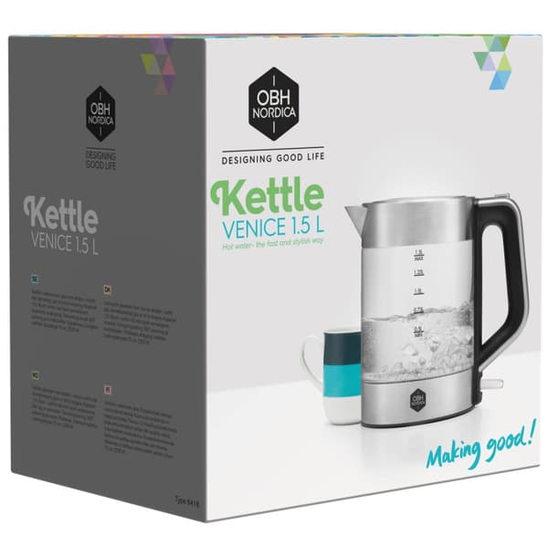 OBH Nordica Vattenkokare Venice glass kettle 1,5 l. cordless  6418