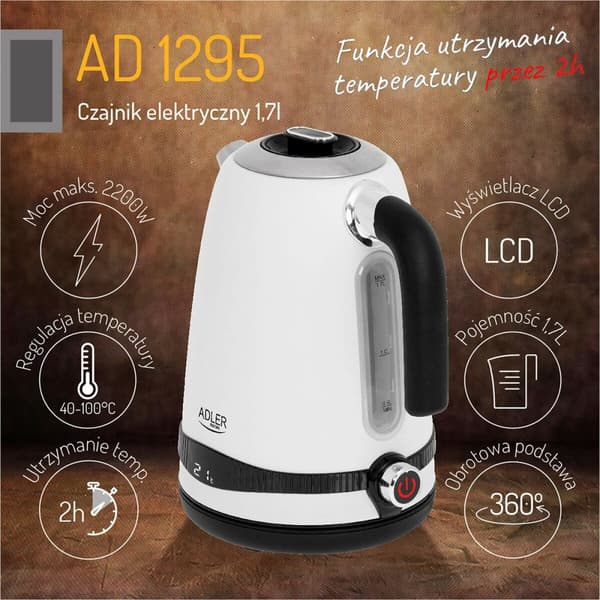 Vattenkokare Adler Vit Rostfritt stål 2200 W 1,7 L