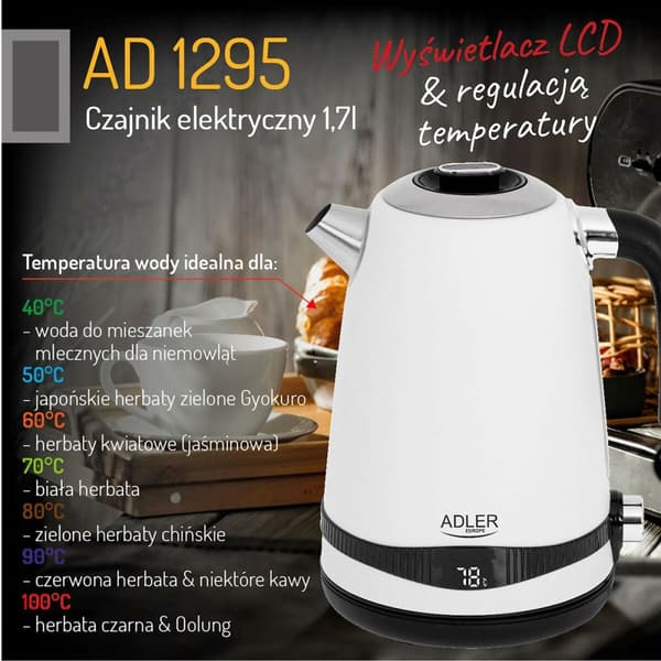 Vattenkokare Adler Vit Rostfritt stål 2200 W 1,7 L
