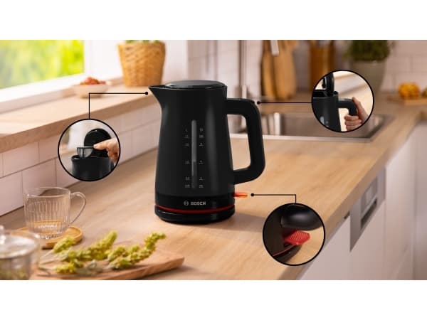 Bosch TWK3M123, 1,7 l, 2400 W, Sort, Vannivåindikator, Overopphetingsbeskyttelse, Trådløs