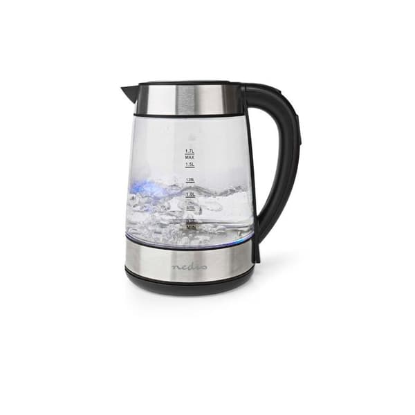 Nedis - Vattenkokare | 1,7L | Glas | Rensa | 360 grader vridbar | Dolt värmeelement | Kokskydd